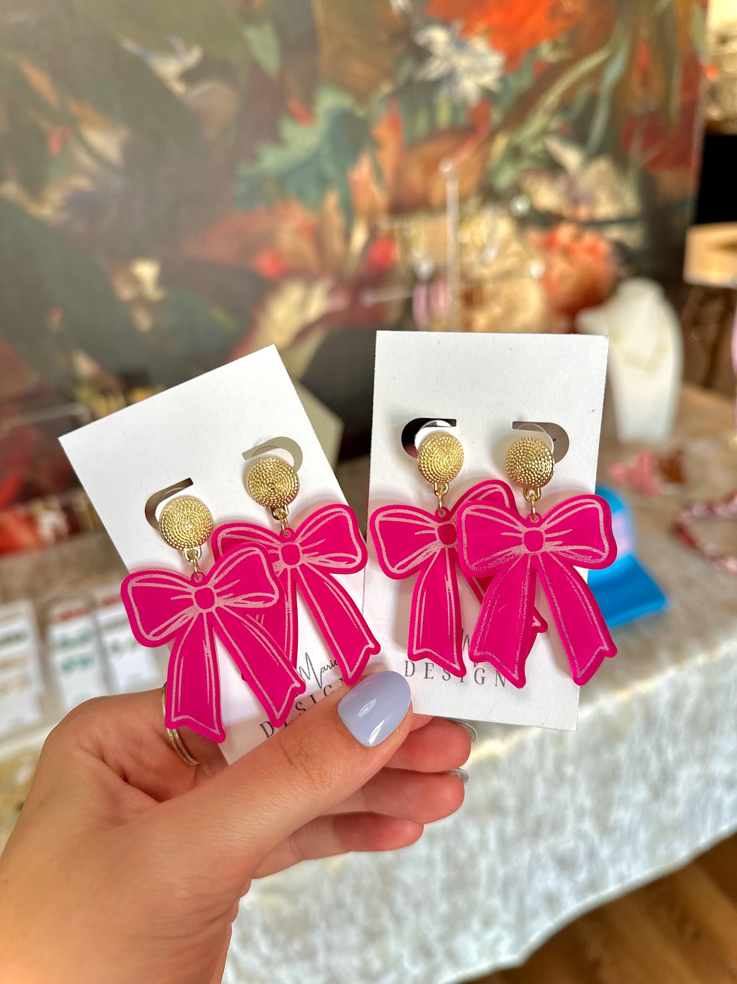 Pink Bow Earrings