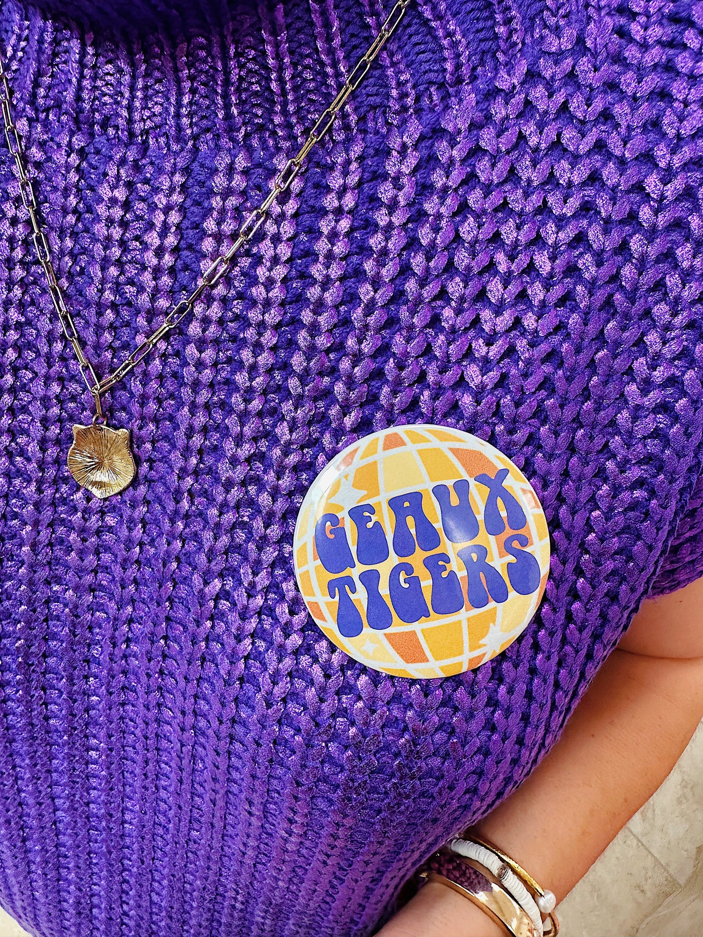 Geaux Tigers Disco Button